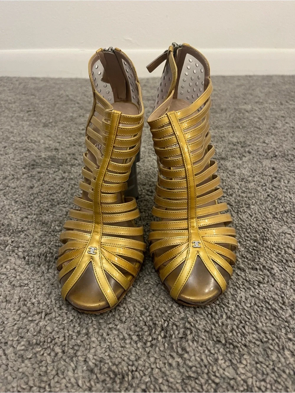 Chanel Gold Cage Heels